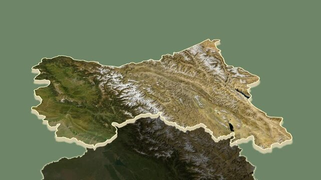 Jammu and Kashmir, India, extruded. Satellite map