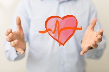 Image of a heart with ECG line, representing heart health, cardiology, and medical care.
