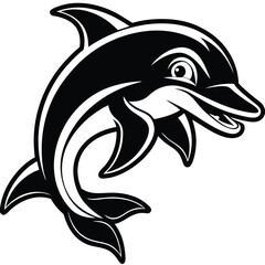 Obraz premium Joyful black and white dolphin illustration swimming and jumping on a clean white background