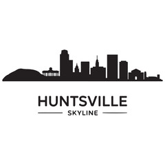 Naklejka premium Huntsville skyline horizontal banner. Black silhouette of Huntsville, Alabama. Vector template for your design. Vector black silhouette. with white background