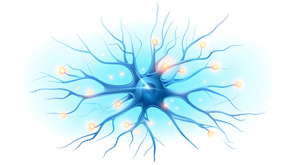 Blue Neuron Cell with Brain Activity and Dendrites Microscopic Image for Neuroscience Research