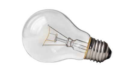 Closeup of a vintage glass light bulb with metal base on studio shot detailed image of an old fashioned electric on transparent background