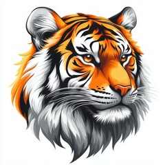 Vibrant tiger head illustration showcasing stunning orange and black stripes with intricate details and expressive eyes