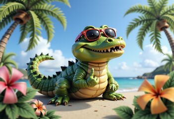 Cartoon croc flashes cheeky grin & finger