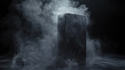 Dark Smoke Surrounds A Monolithic Stone Block In A Mysterious Atmosphere