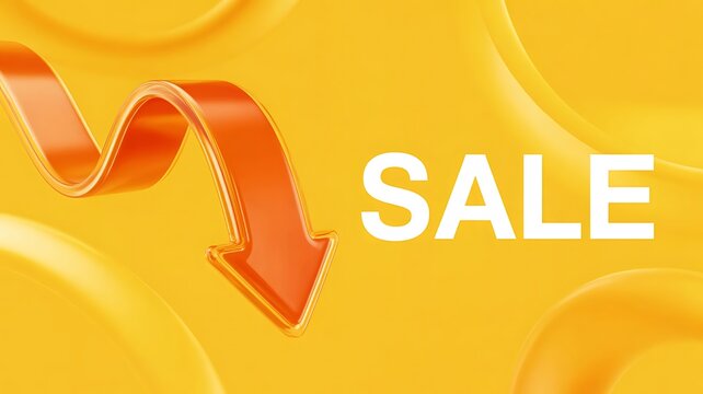 Sales Drop: A vibrant visual representation of a sale or discount, with a downward-pointing arrow, suggesting a decrease in price, over a bright yellow background.