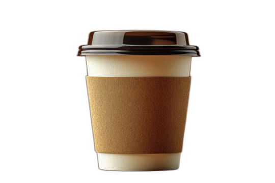 Cup with lid, handle, and straw slot isolated on transparent background.