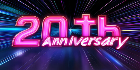Dynamic Pink Neon 20th Anniversary Celebration with Light Trails