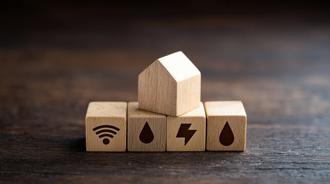 Smart Home Concept with Wooden Blocks and Icons
