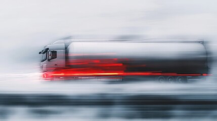 Fast Moving Tanker Truck on a Snowy Winter Road