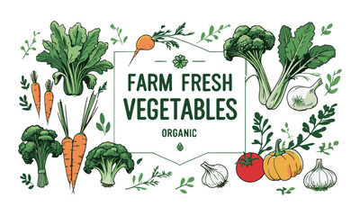  Modern vector-style organic vegetable banner suitable for farm-to-table branding, easily scalable and editable.
