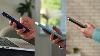 Diverse Group of Hands Using Smartphones for Communication