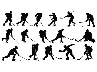 Naklejka premium Ice Hockey Players in Action – Silhouette Vector Illustration