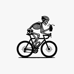 Naklejka premium Motion-filled skeleton cyclist pedaling detailed bicycle with exposed mechanics fitness vector symbol