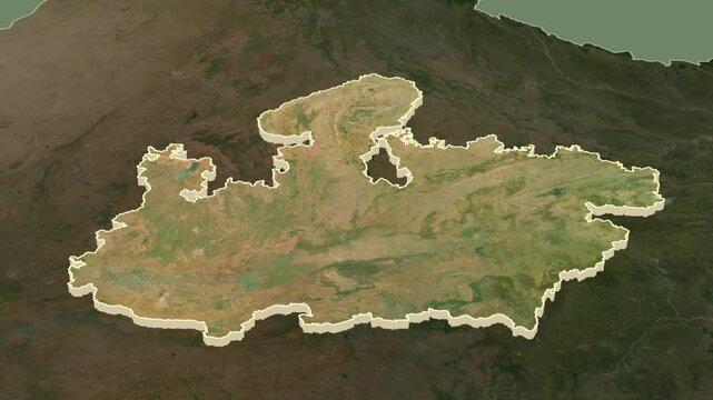 Madhya Pradesh, India, extruded. Satellite map
