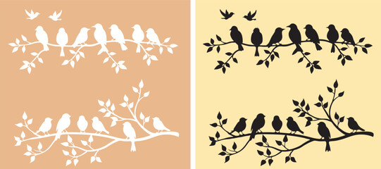 Birds On Tree Branch silhouette vector set