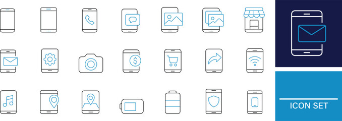 Smartphone line icon set Smartphone, mobile device, screen, call,.