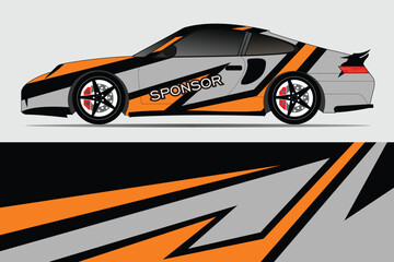 Obraz premium Sporty car design with dynamic stripes and sponsor logo