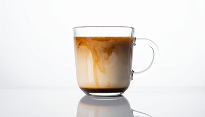 Glass Mug Of Coffee Drink With Drizzled Milk