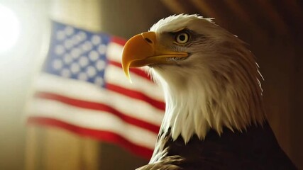Eagle on independence day and Blurred American Flag Background