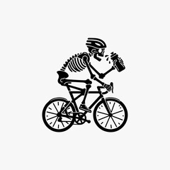 Obraz premium Active skeletal figure pedaling detailed bicycle with exposed mechanical parts cycling vector emblem