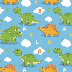 seamless pattern with funny dinosaurs
