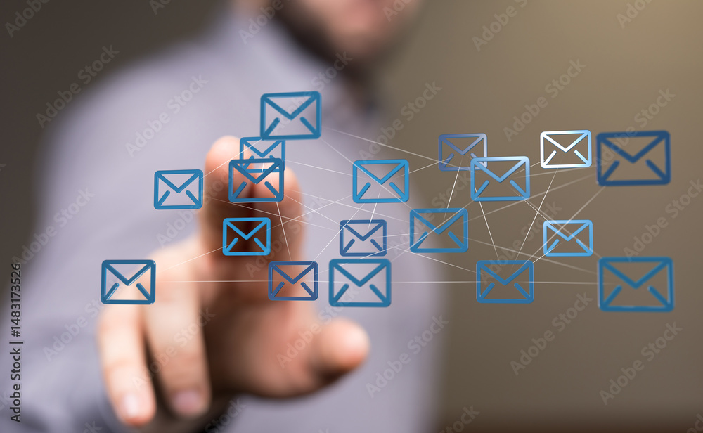Poster Abstract image of interconnected email icons, representing global communication and networking.