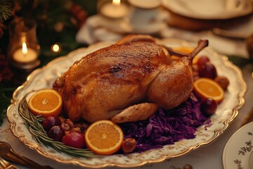 Traditional German Weihnachtsgans Roast Goose Served for a Festive Holiday Celebration