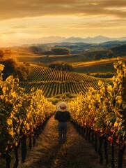 Golden hour vineyard vista