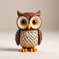 Naklejka premium Photo Cute owl, plastic toy, minimalistic model, isolated on white background.