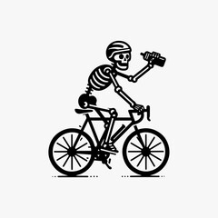 Naklejka premium Dynamic skeleton character vigorously riding detailed bicycle with visible mechanical components sport vector logo