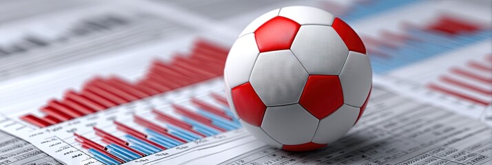sports gambling concept with soccer ball and financial charts, data,