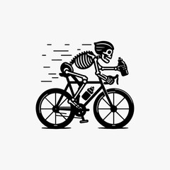 Obraz premium Dynamic skeleton character vigorously riding detailed bicycle with visible mechanical components sport vector logo