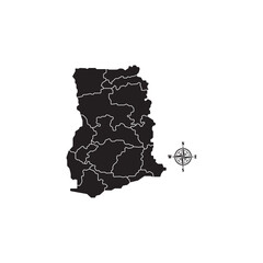 Ghana map with national flag. Map of Ghana with Ghana flag