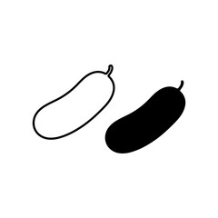 Simple Cucumber Vector Icon Bold Black Silhouette on White.