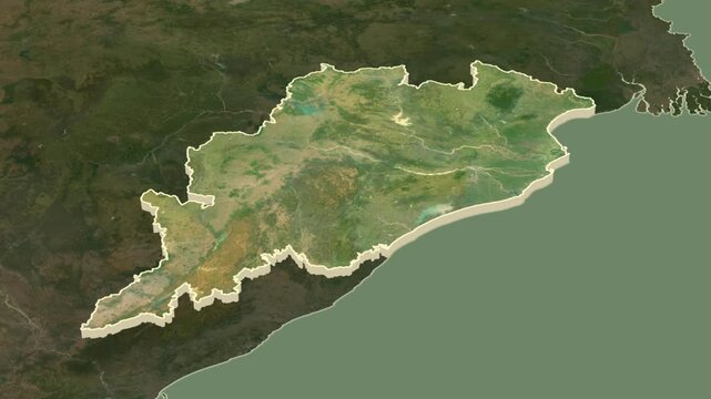 Odisha, India, extruded. Satellite map