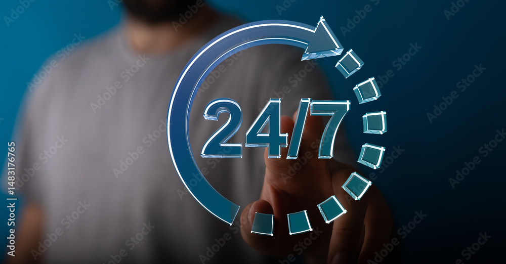 Poster high-quality stock photo depicting 24/7 availability and customer service.