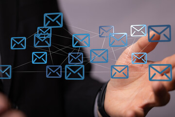 Image depicting a network of email icons, showcasing global communication and connectivity.