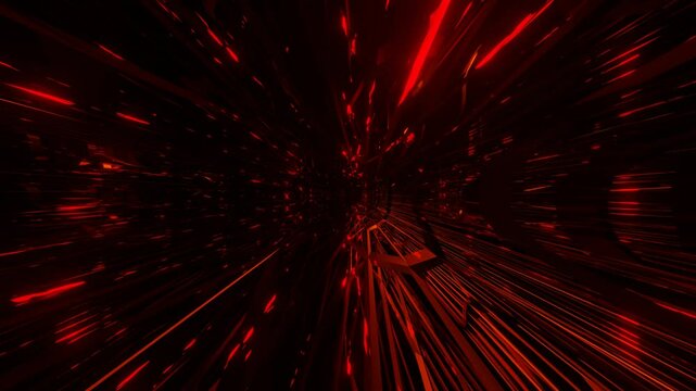 endless forward movement inside abstract tunnel of red flashing grid. 3d render looped animation