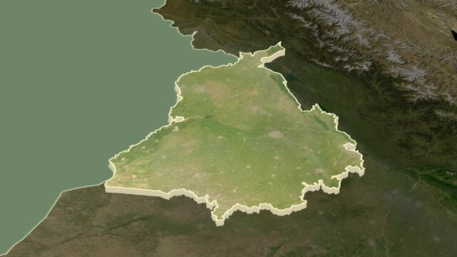 Punjab, India, extruded. Satellite map