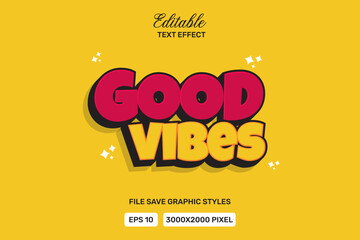 Premium good vibes text effects can be edited again, suitable poster, template white background.