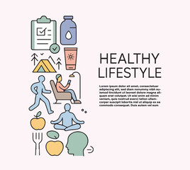 HEALTHY LIFESTYLE Related Line Style Banner Design for Web Page, Headline, Brochure, Annual Report and Book Cover