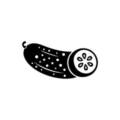 Black Cucumber Vector Icon Minimal Vegetable Silhouette on White.