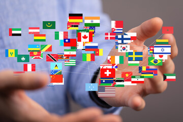 Image of interconnected flags representing global business, international relations, or world trade.