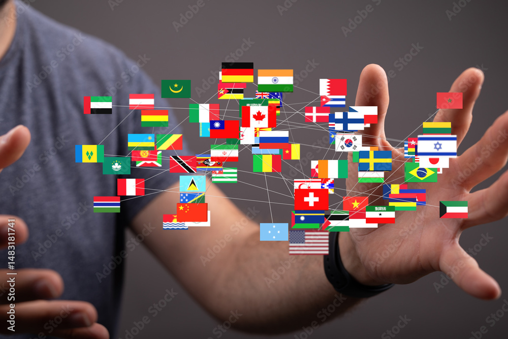 Aufkleber image of interconnected flags representing international collaboration and global connections.