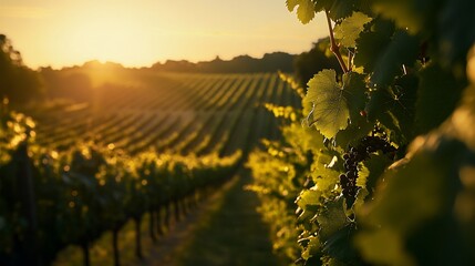 Fototapeta premium Golden vineyard sunset