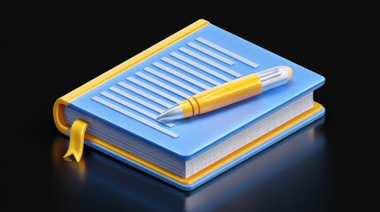 Blue notebook with pen, a simple icon