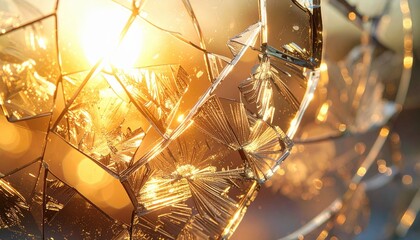 Fototapeta premium Broken Glass Fragments Sunlit Texture