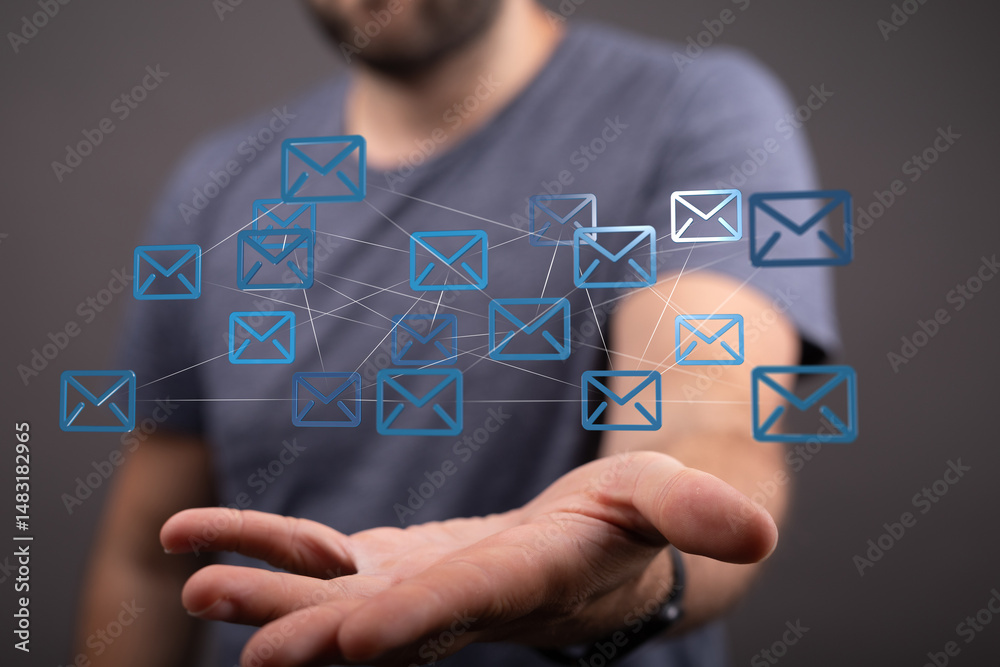 Poster Seamless email connectivity.  Visualizing global communication and networking.