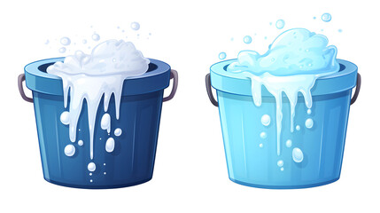 Cartoon Vector Illustration of Bucket Filled with Water and Soap Foam for Cleaning